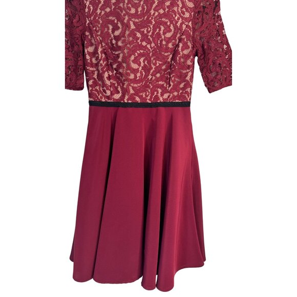 2/$30 Slate & Willow Size 4 Burgundy Lace Top Fit & Flare Mini Dress - Picture 10 of 16